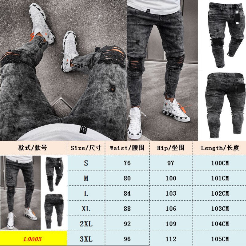 Jean déchiré noir pour homme, pantalon crayon, moulant, de rue, Hip-Hop, Cowboy, trou, vêtement en Denim extensible de