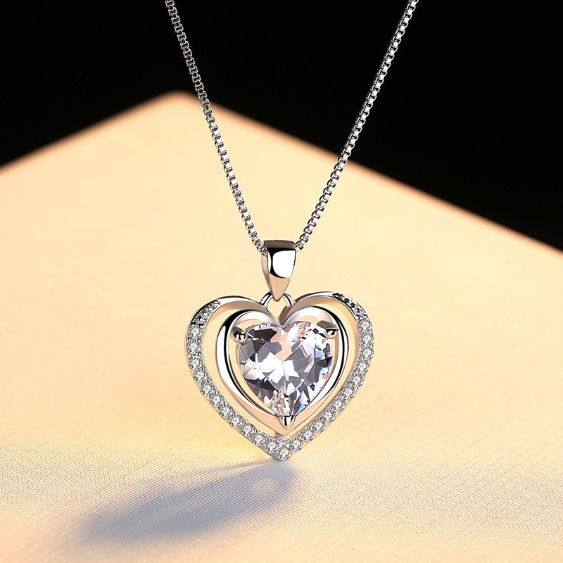 Fashionable Handmade Rhinestone Pendant Cubic Zirconia Sterling Silver 925 Jewlery Heart Crystal Necklace For Wedding Party