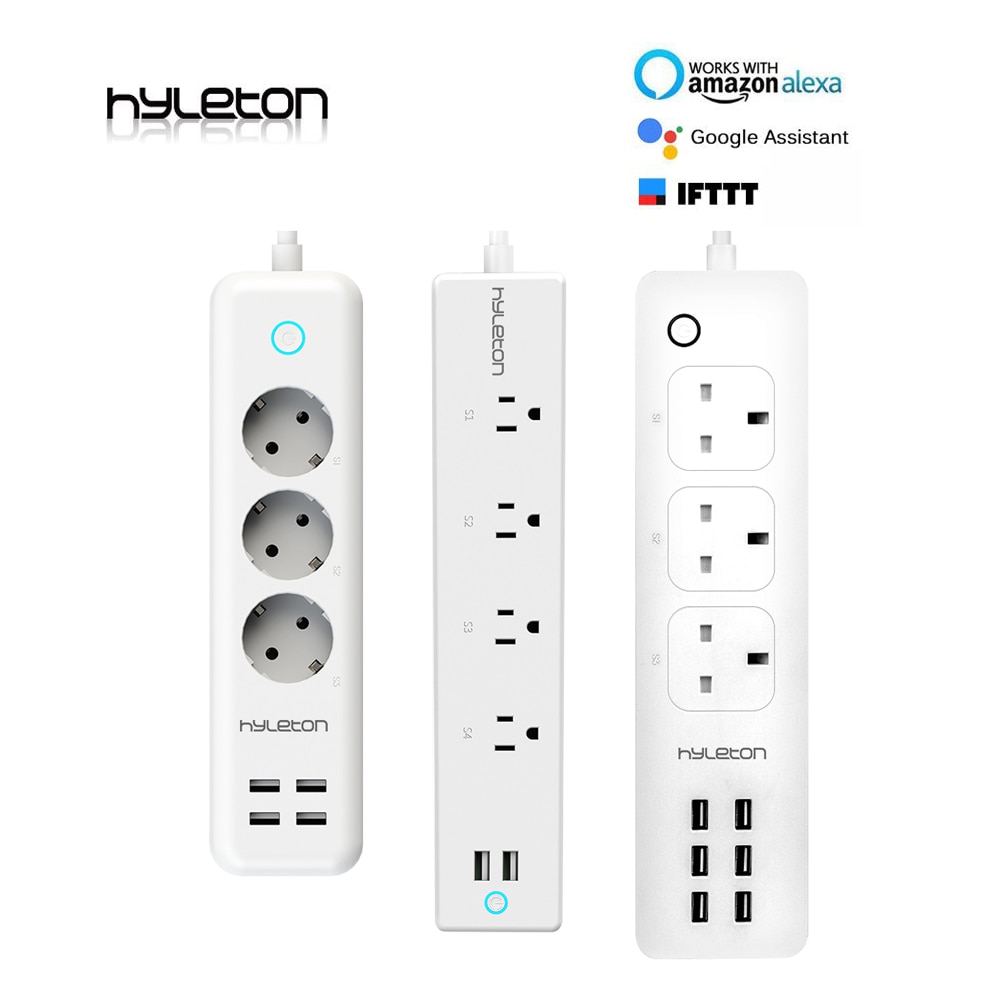 Hyleton wifi USB Power Strip smart US plug Overload Switch Surge Protector 4 Outlet 2 Port USB Charger 2m 15A wifi socket