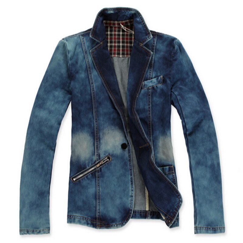 Spring Brand Male Jean Blazer Mens Trend Suits Casual One Button Jean Slim Fit Denim Jacket Suit Plus Size 4XL