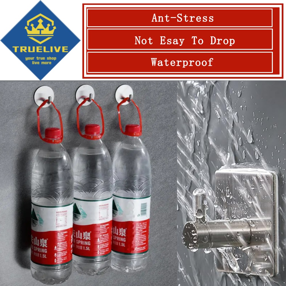Självhäftande Krok i Rostfritt Stål - 3-pack - Väggmonterad Handdukshängare - Kök & Badrum Förvaring