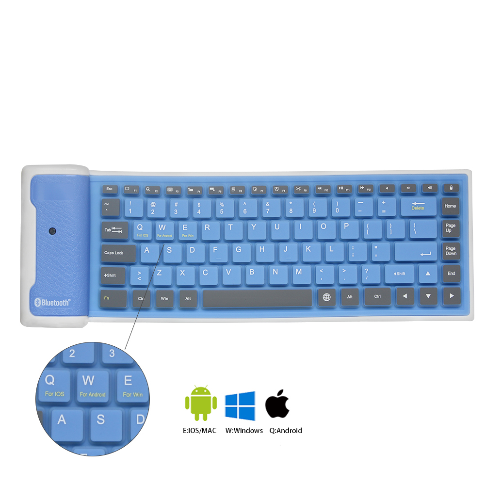 Wireless Bluetooth Keyboard Foldable Roll Up Silent 87key Keypads Soft Silicone Flexible Teclado For PC Huawei Iphone Tablet