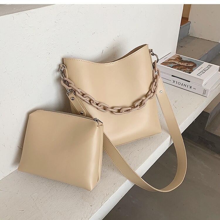 coréen grande capacité sac seau sac à main et sac à bandoulière sac de messager sac fourre-tout largeur 27cm hauteur 28cm: Beige