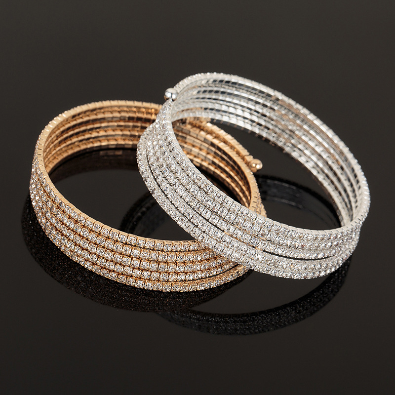 Pulsera de diamantes de imitación para mujer, brazalete de cristal de 3/ 5 filas, multicapa, oro rosa, plata, boda