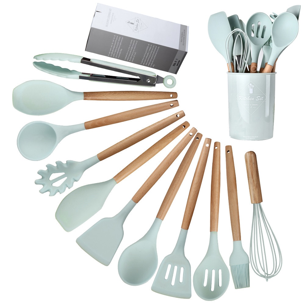 XYj Silicone Cooking Utensil Set Kitchen Utensils 12 Pcs Cooking Utensils Set Non-stick Heat Resistant Silicone Cookware Tools