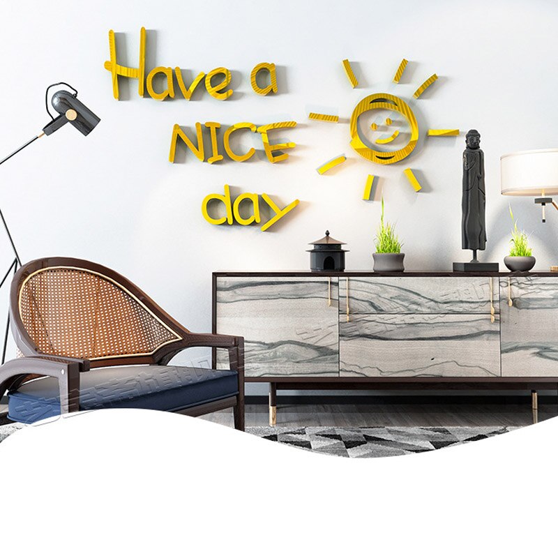 Hav en dejlig dag 3d akryl spejl wallsticker hjem stue soveværelse børneværelse vægdekoration wallsticker