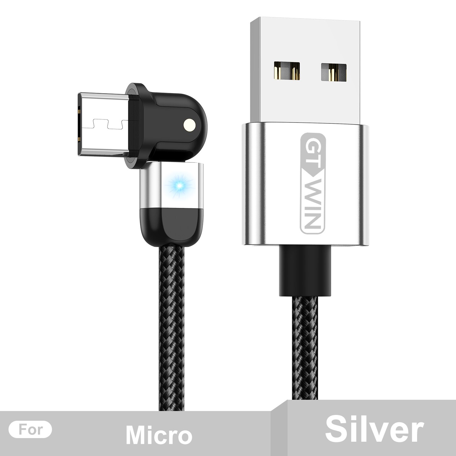 GTWIN 3A Micro USB Cable 180 Degree Fast Charging Data Cable For Samsung Xiaomi Huawei Microusb Android Mobile Phone Charger: Silver / 1m
