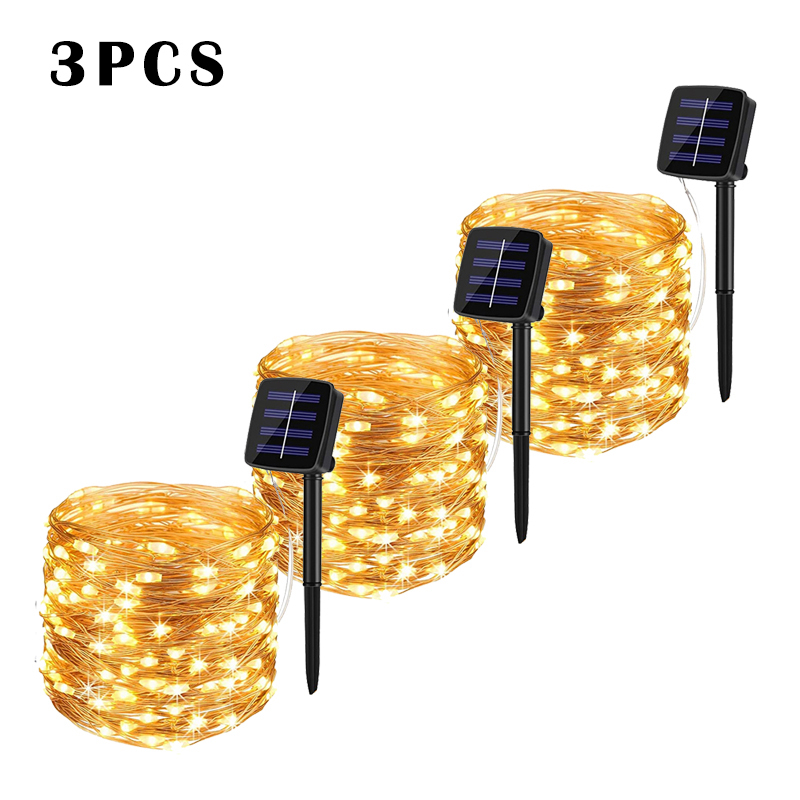 LED-Solar--Lichterkette für Höhle Außenbereich, wasserdicht, Girlande-Lampe, Weihnachtsdekoration für Garten, Baum, Party, 7/12/22/32/52/102 m: Goldene Gelb / 11-15W
