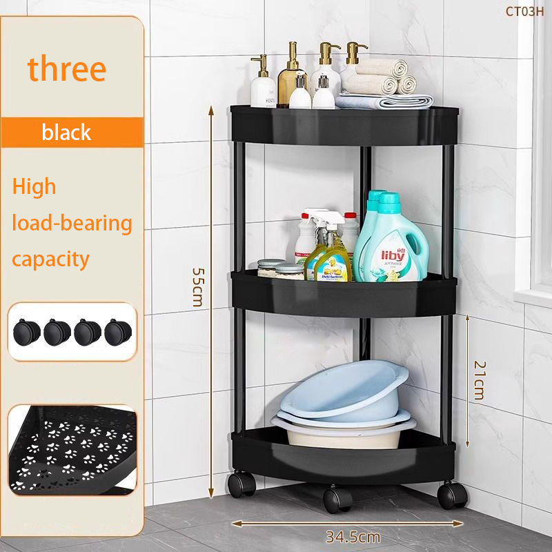 Bathroom Shower Gel Corner Rack Multi-layer Mobile Storage Rack Living Room Snack Rack Debris Kitchen Storage Shelf: Light Black
