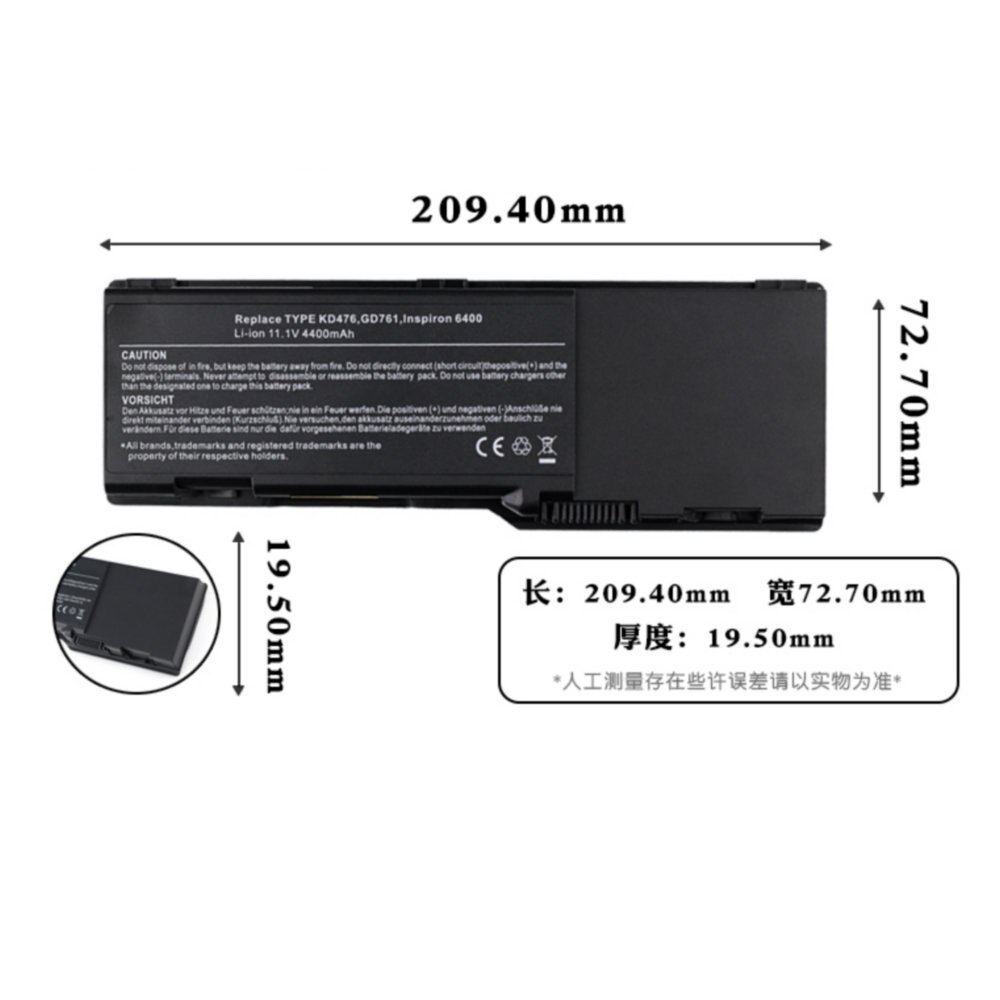 Laptop Battery for Dell 312-0467, 312-0599, 312-0600, 451-10339, 999C5730F, CR174, GD761, HJ588,/607, HK421, JN149 KD476, MJ365
