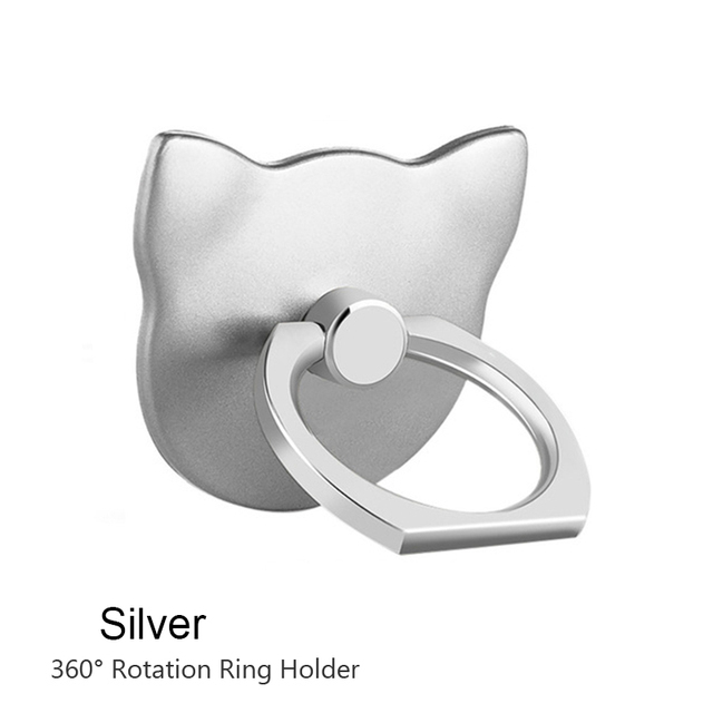Universal Mobile Phone Holder Smartphone Finger Ring Holder Cute Cat Tablet Stand 360 Rotation Foldable Mount For iPhone Xiaomi: Silver