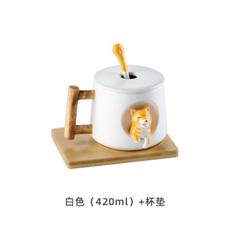 Desenhos animados xícara de cerâmica tendência personalidade criativa caneca com tampa colher casal masculino e feminino casa beber xícara de café: b1
