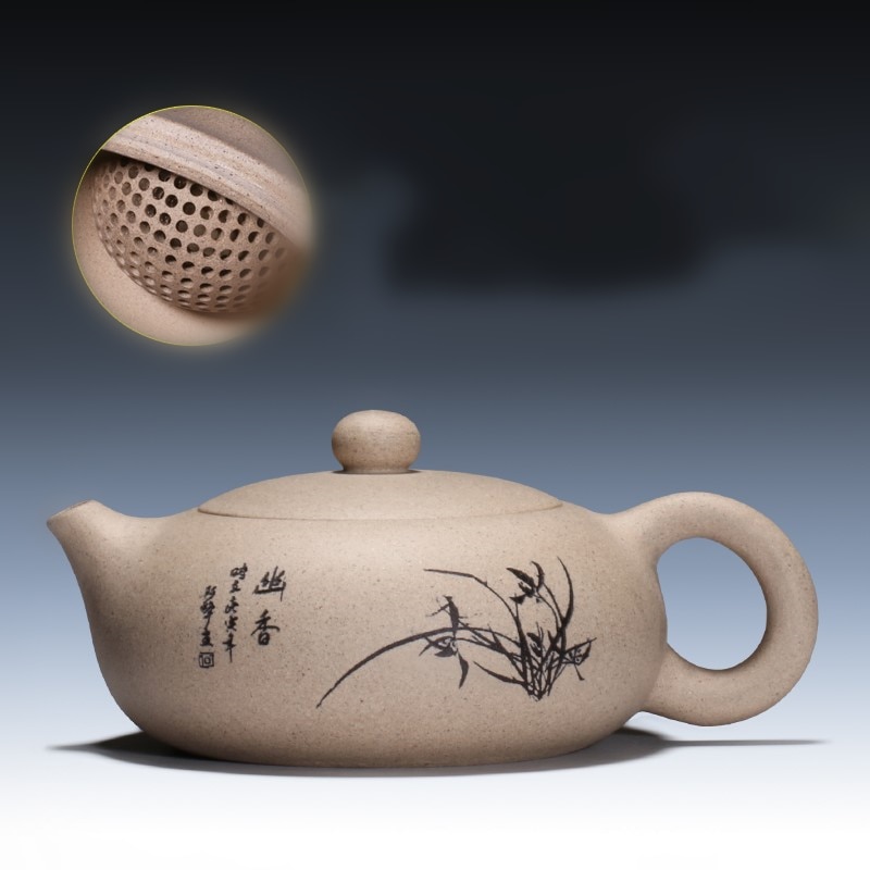 På rea märkta yixing zisha tekanna chahu platta xishi krukor äkta lila lera original malm kungfu tekanna boll-infuser hål