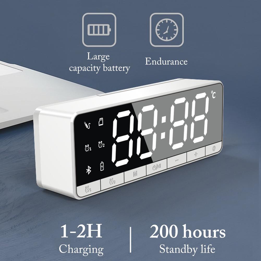 smart speaker LED mirror FMTF card FM wireless bluetooth speaker dual temperature display vibro retro speaker tweeter hifi: white