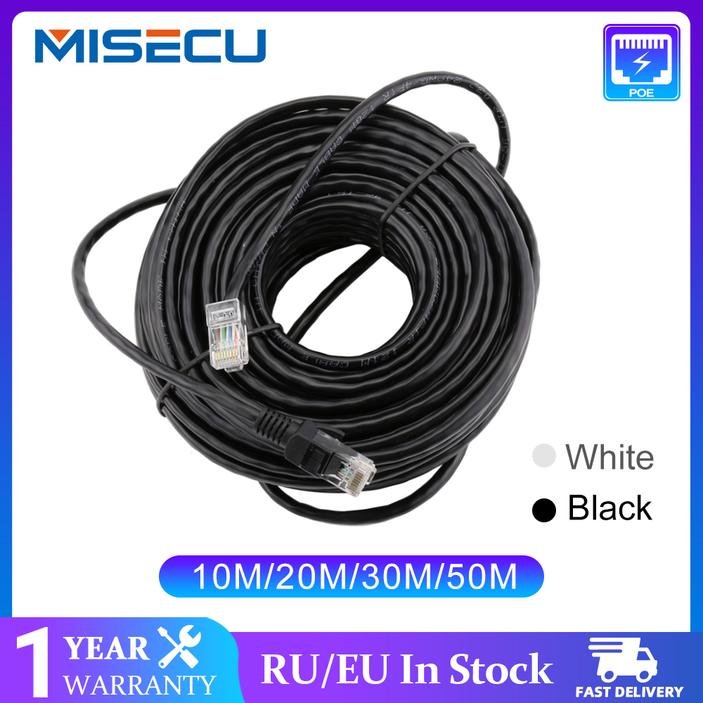 Misecu 10m 20m 30m 50m katt  rj45 lapp utendørs vanntett lan-kabel ledning nettverkskabler svart farge til cctv poe ip kamerasystem