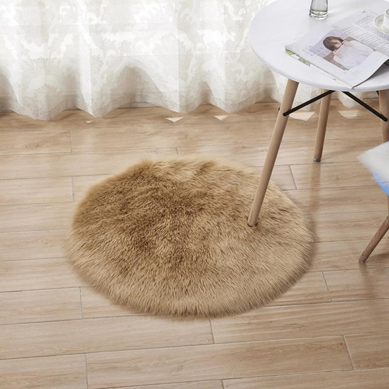 Shaggy Tapijt Wol Faux Pluizige Mat Kunstmatige Schapenvacht Harige Mat Ronde Tapijt Geen Pluisjes Tapijt Voor Slaapkamer Woonkamer Decor 30*30Cm: Khaki