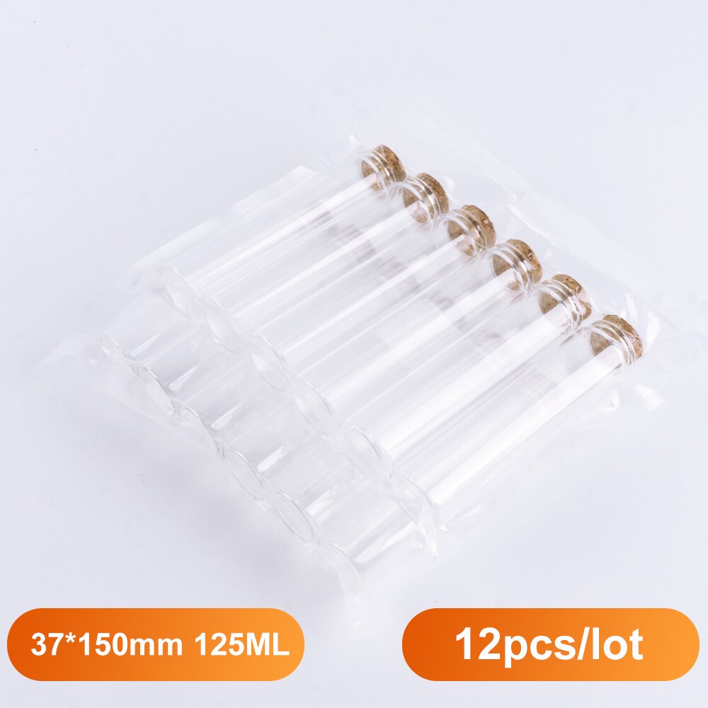 37*150mm pequeña de 125ml vidrio frasco vacío con corcho tapón pequeños frascos de vidrio boda decorativa deseo frascos de vidrio botella de almacenamiento botella de 12 Uds