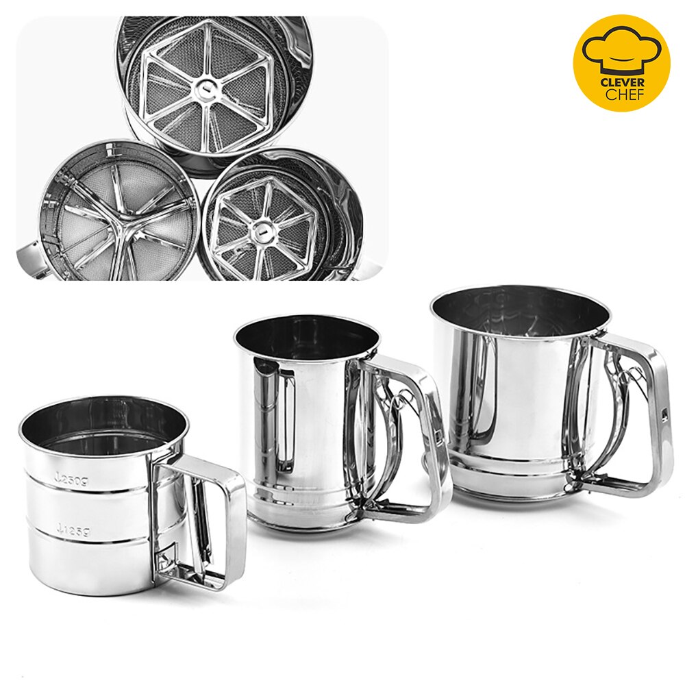 Multi-model Handheld 250ml 500ml 750ml Filter Sieve Baking Tool Stainless Steel 30 Mesh Semi-automatic Flour Sieve Kitchen Tools