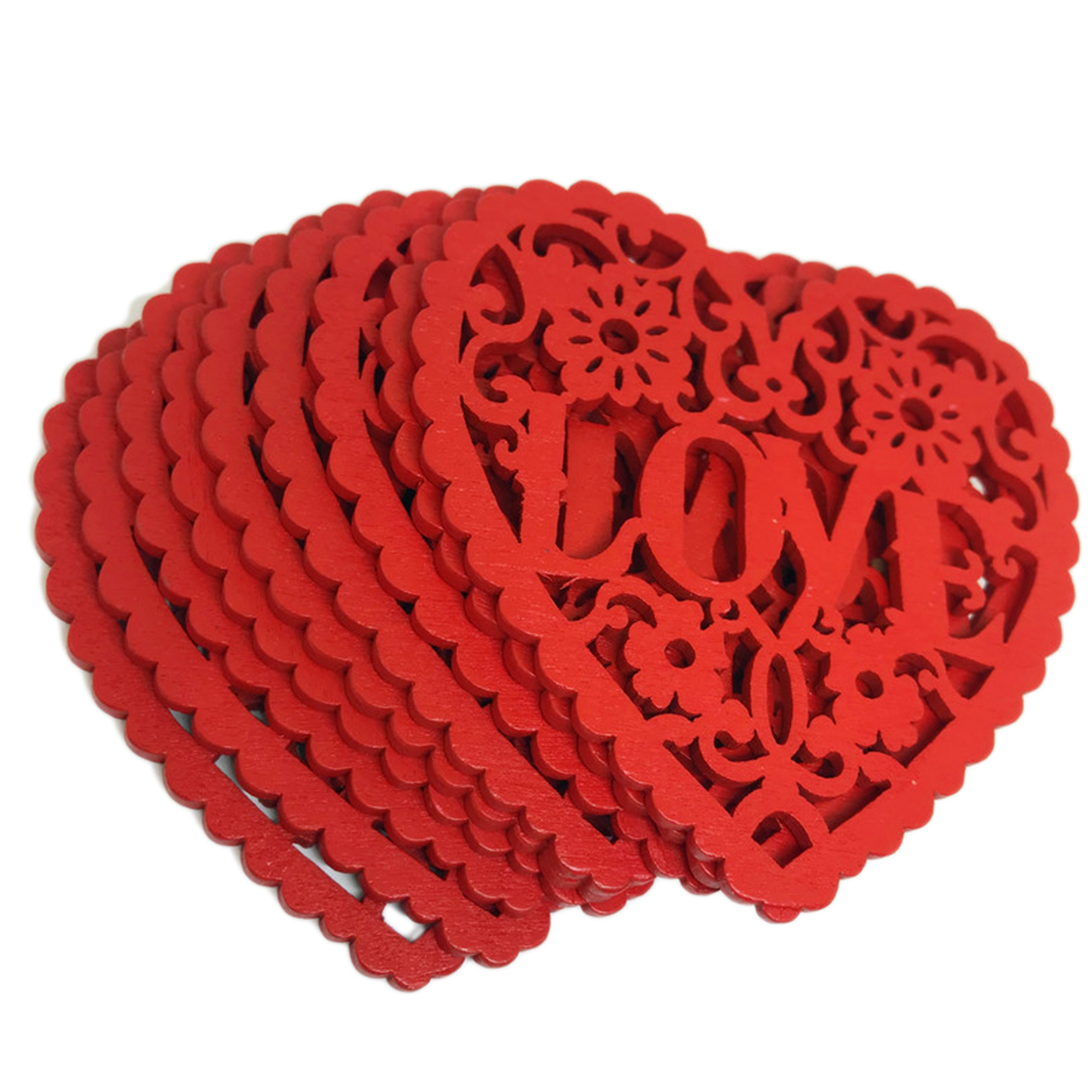 Figuras decorativas de corazón de madera, 10 Uds., figura de corazón recortable, DIY, discos colgantes, rodajas, ornamento, colgante para de boda, álbum de recortes