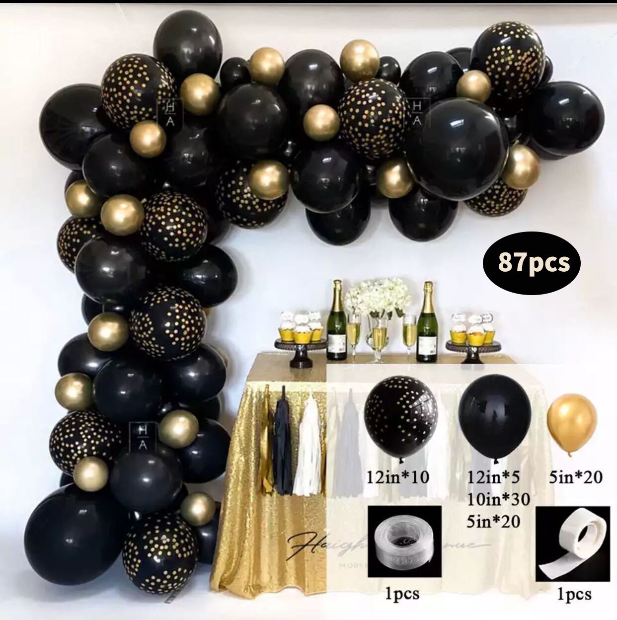 Balloon Arch Metal Black Gold Balloon Garland Confetti Balloon Wedding Wedding Decoration Stand Birthday Party Decor