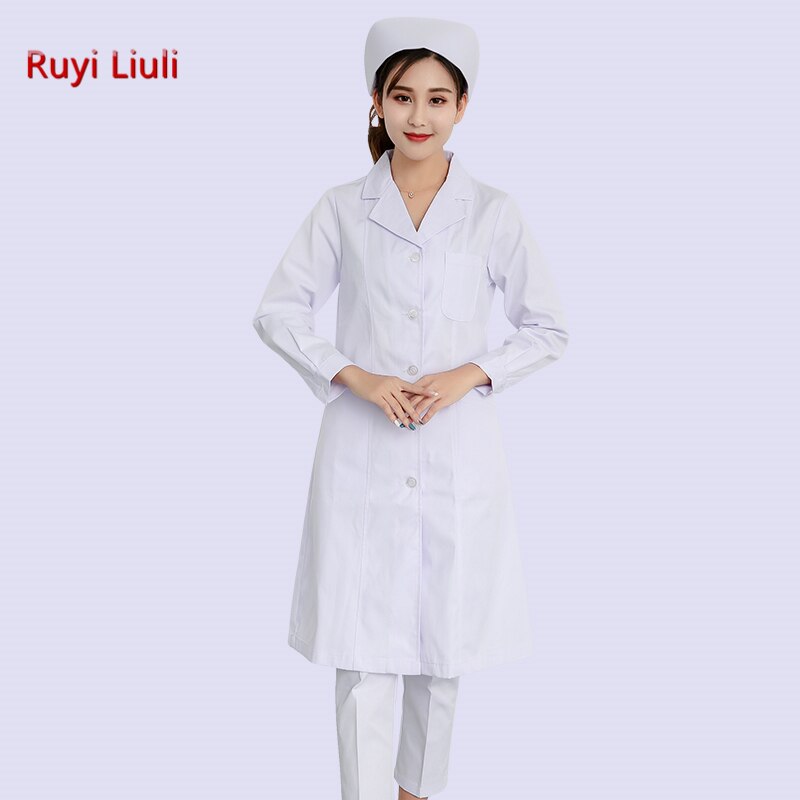 Bata blanca de manga larga para médicos, uniforme para enfermeras, Estilo clásico