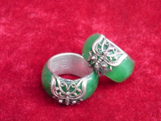 Collecties Oude Chinese mooie sieraden zilver & jade Vlinder ring,