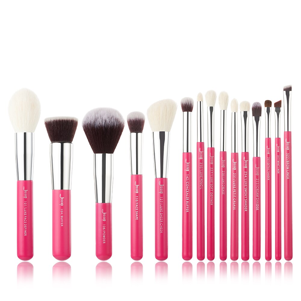 Jessup Ensemble de pinceaux de maquillage de fond de teint Rougir Cils pinceaux maquillage yeux poils naturels-synthétiques 6pcs-25pcs Rose-carmin / Argent: T200(15PCS)