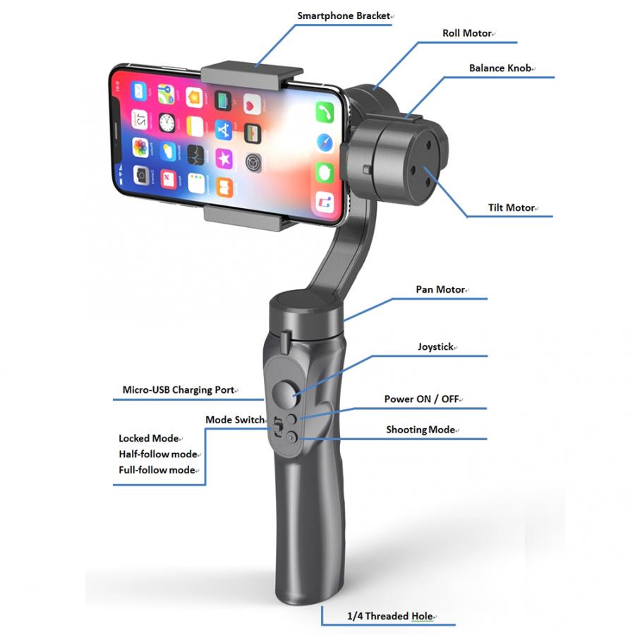 ZJCHAO Stabilisateur portatif à cardan à trois axes F6 Stabilisateur de