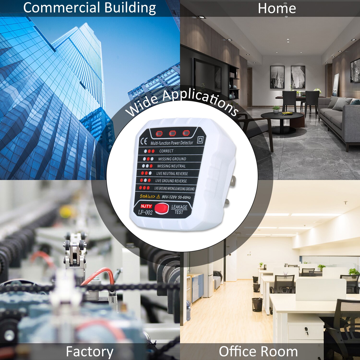 NJTY RCD Electric Socket Tester Automatic Neutral Live Earth Wire Polarity Detector US Plug Breaker Finder Electric Leakage Test