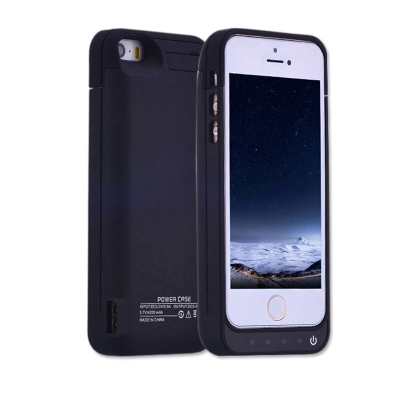 Leioua 4200 mAh Oplaadbare Ultra Slanke Batterij Case Voor Iphone 5 5c 5 s Se Power Bank Case Pack Opladen case Cover Opladen Case: Black