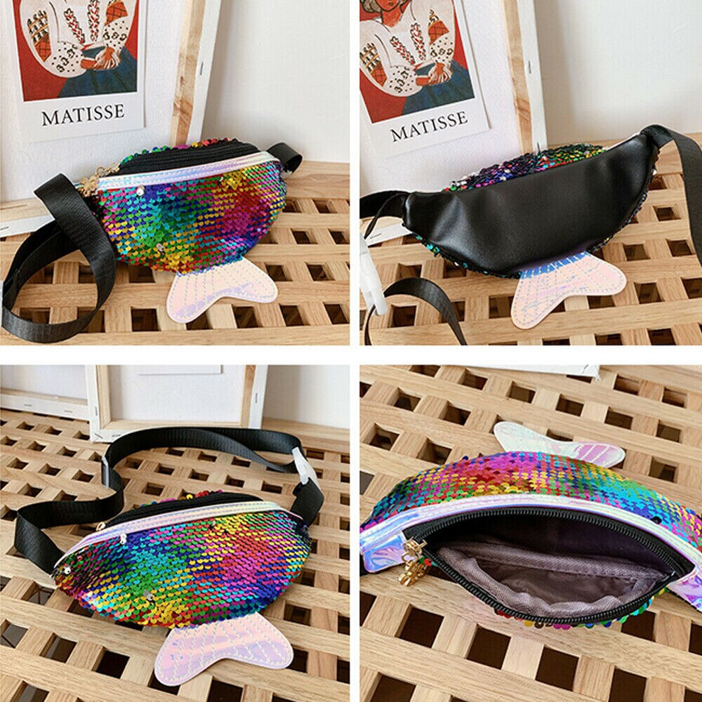 Neue Kinder Kinder Glitter Pailletten Taille Fanny-Pack Gürtel Tasche Reise Hüfte Bum Tasche Frauen Mädchen Kleine Geldbörse Brust Beutel