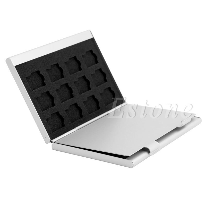 Silver Aluminum Memory Card Storage Case Box Holder For 24 TF Micro SD Cards -