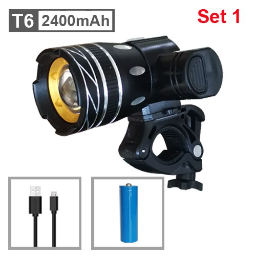 NEWBOLER 800LM Taschenlampe Für Fahrrad T6 Zoom LED Scheinwerfer USB Ladung Fahrrad Front Licht Set Wasserdicht Rücklicht Bike Accessorys: 2400mAh Set 1