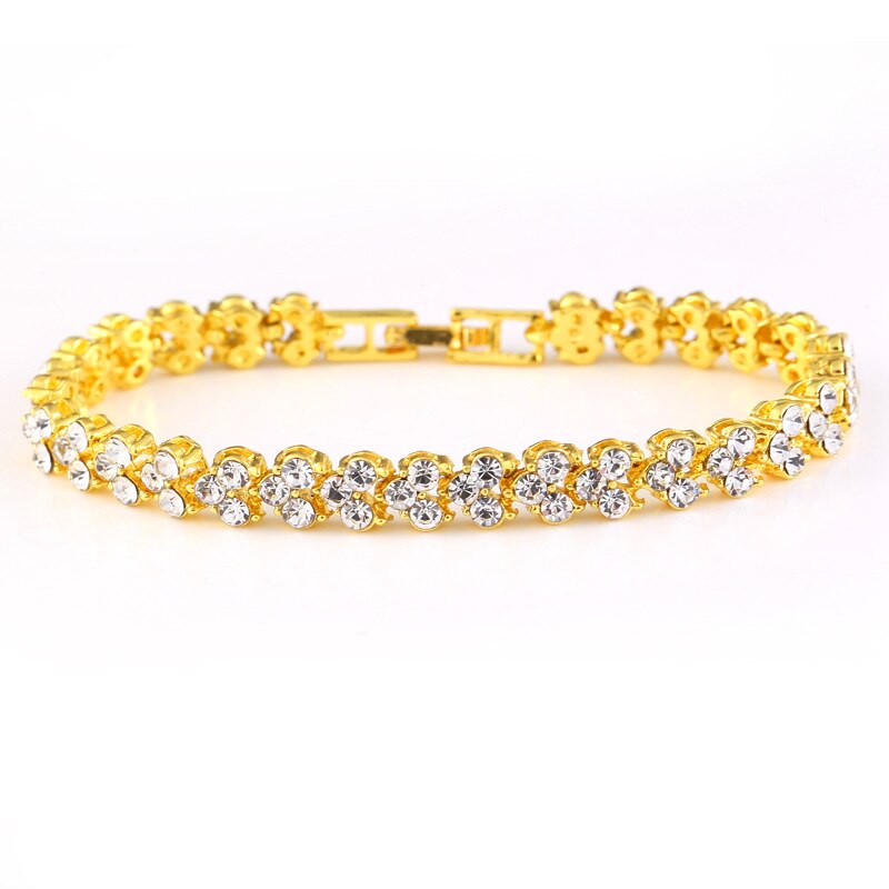 Elegante Kristall Strass Armband Frauen Hand Zubehör Schmuck: Gold-farbe