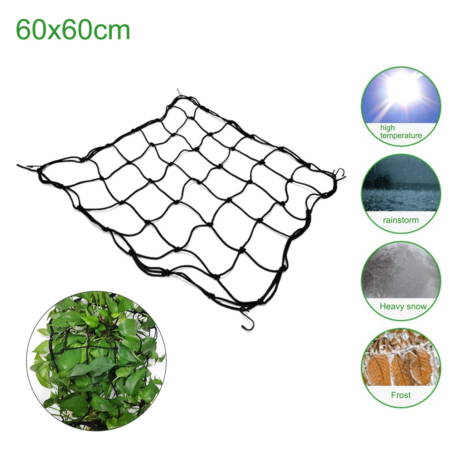 Redes de crecimiento de plantas, herramientas de jardín negras con 4 ganchos de nailon, 15x15cm, multifunción, duraderas, 1 pieza, Red de enrejado elástico