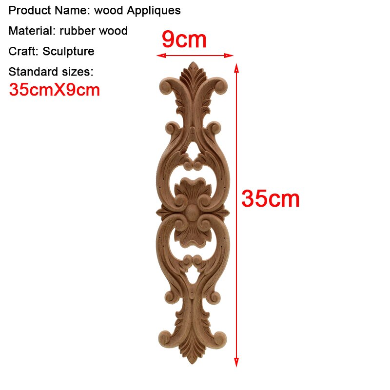 VZLX Ongeverfd Hout Eiken Golf Bloem Onlay Decal Hoek Applique voor Meubelen Decor Decoratieve Hout Gesneden Lange Applique: 35cmX9cm