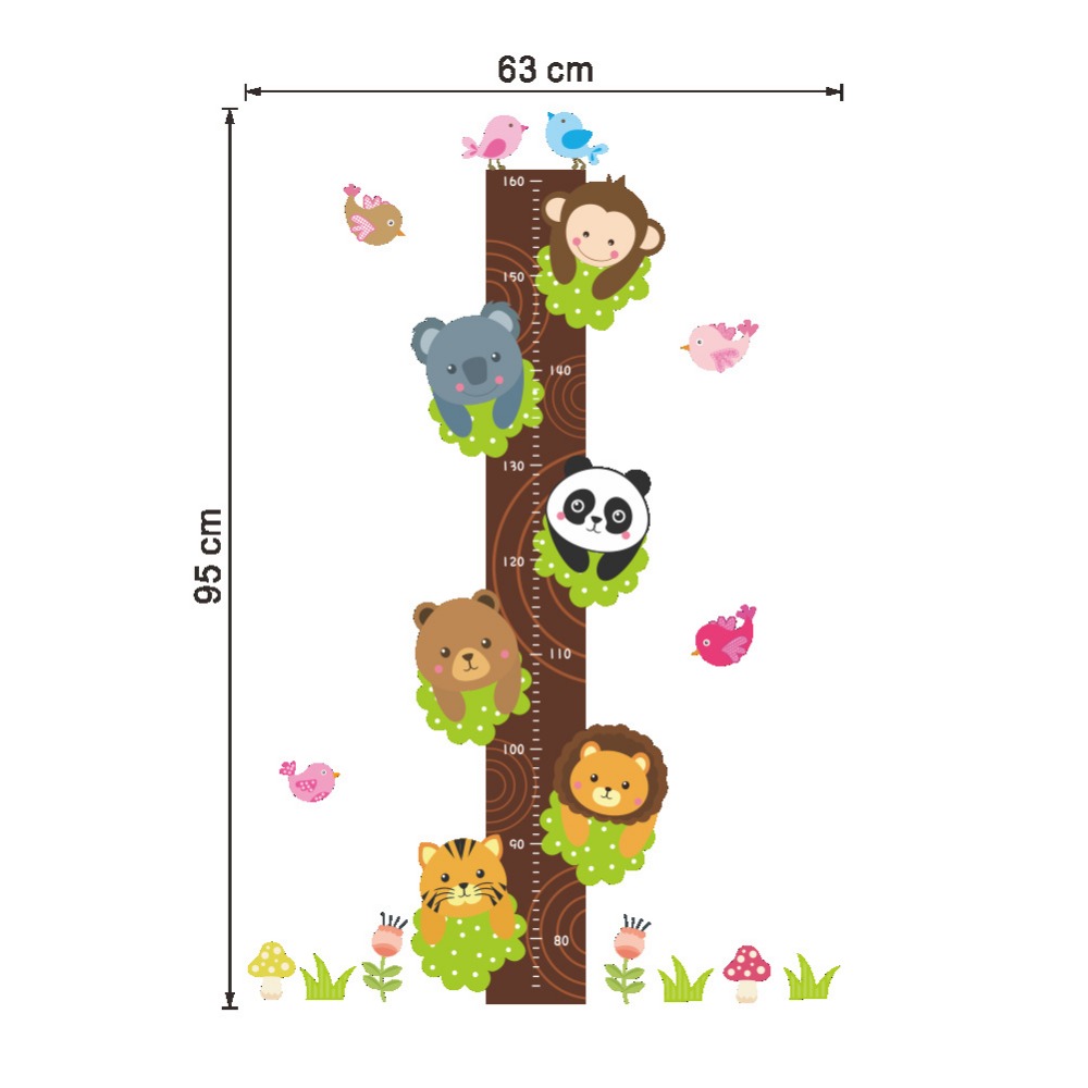 Cute Monkey Panda Lion Tree Animals Wall Decor Stickers For Kids Room Child Height Measure Stickers Adhesive Growth Chart Decal
