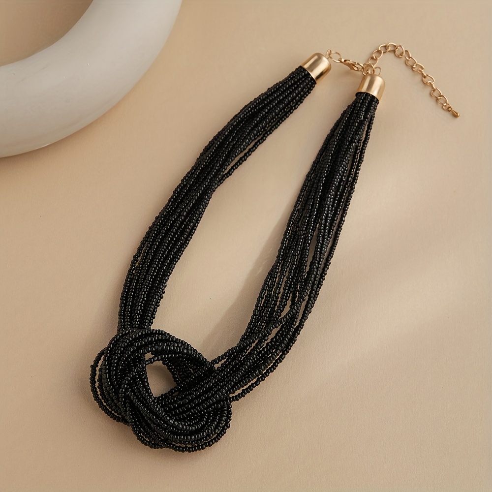 Collar bohemio de cuentas de arroz multicapa colorido para mujer, Color caramelo Vintage, vacaciones de verano, abalorio de playa, de joyería: Rojo óxido