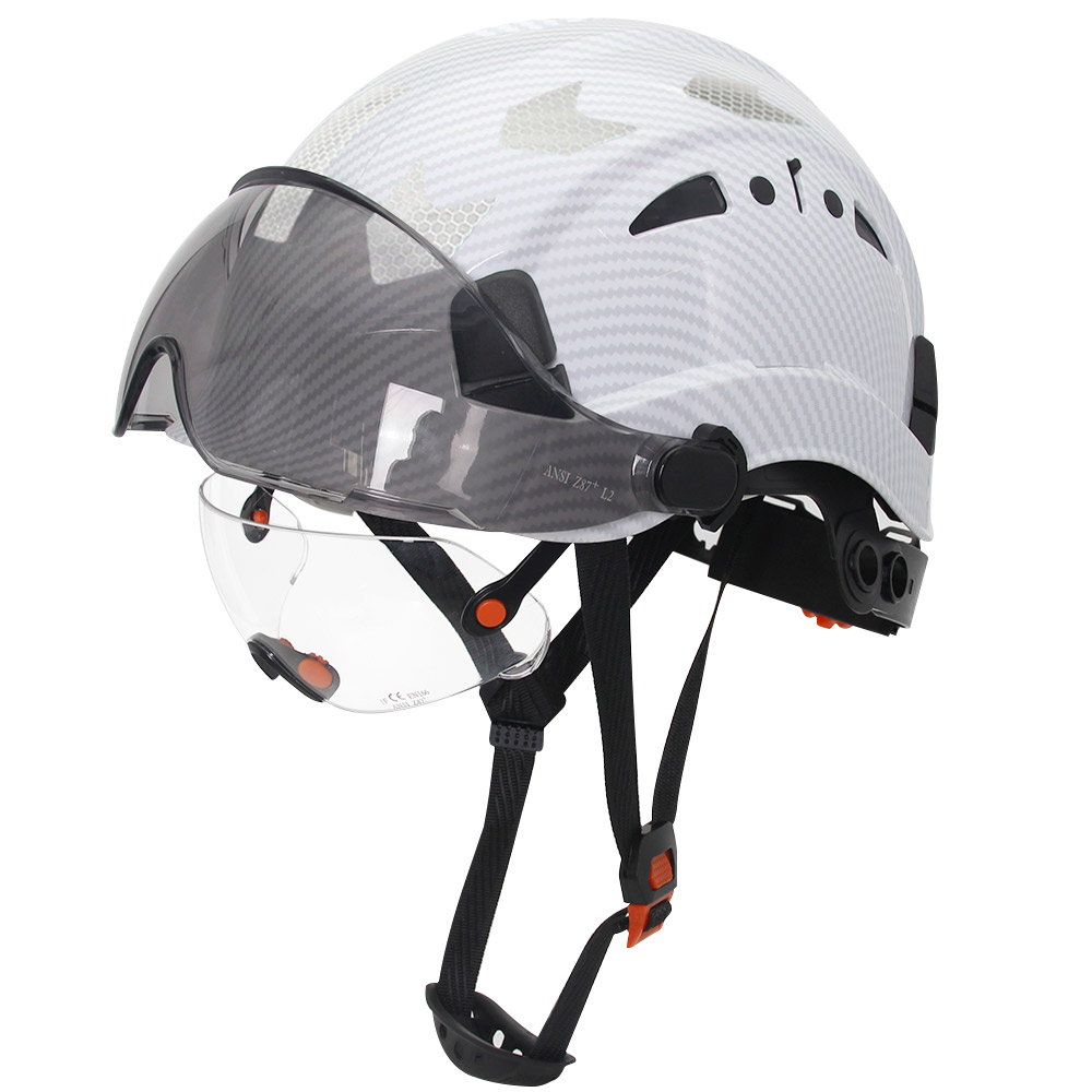 CE Construction Safety Helmet with Visor Built In Goggle Reflective Stickers for Engineer ABS ANSI Industrial Work Security Hat