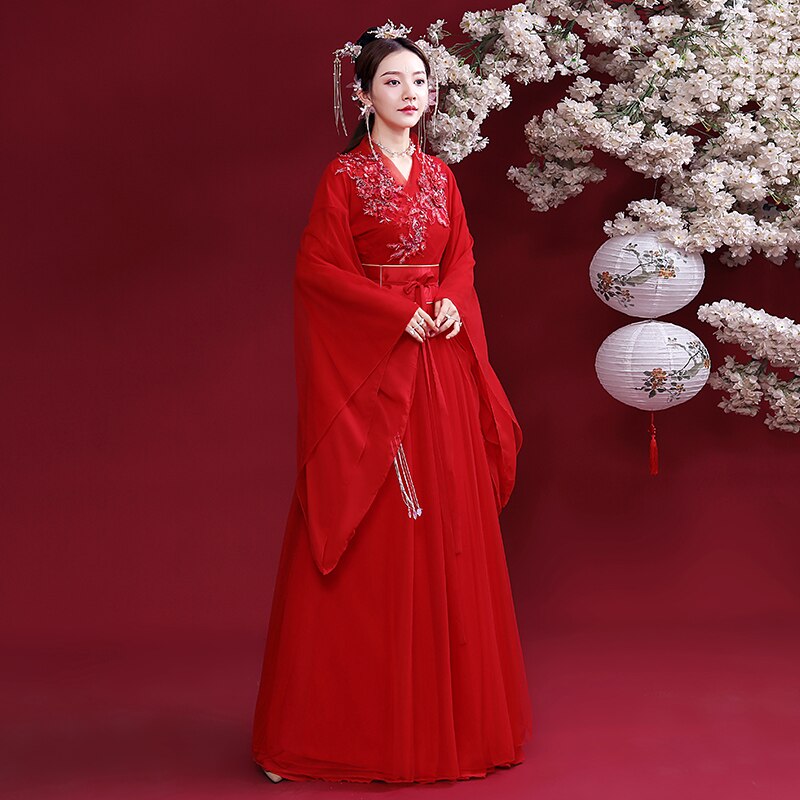 Antiguo nuevos vestidos Hanfu Dinastía Tang para mujer, trajes de danza tradicional china, Hada de la boda roja, ropa de actuación folclórica SL4156