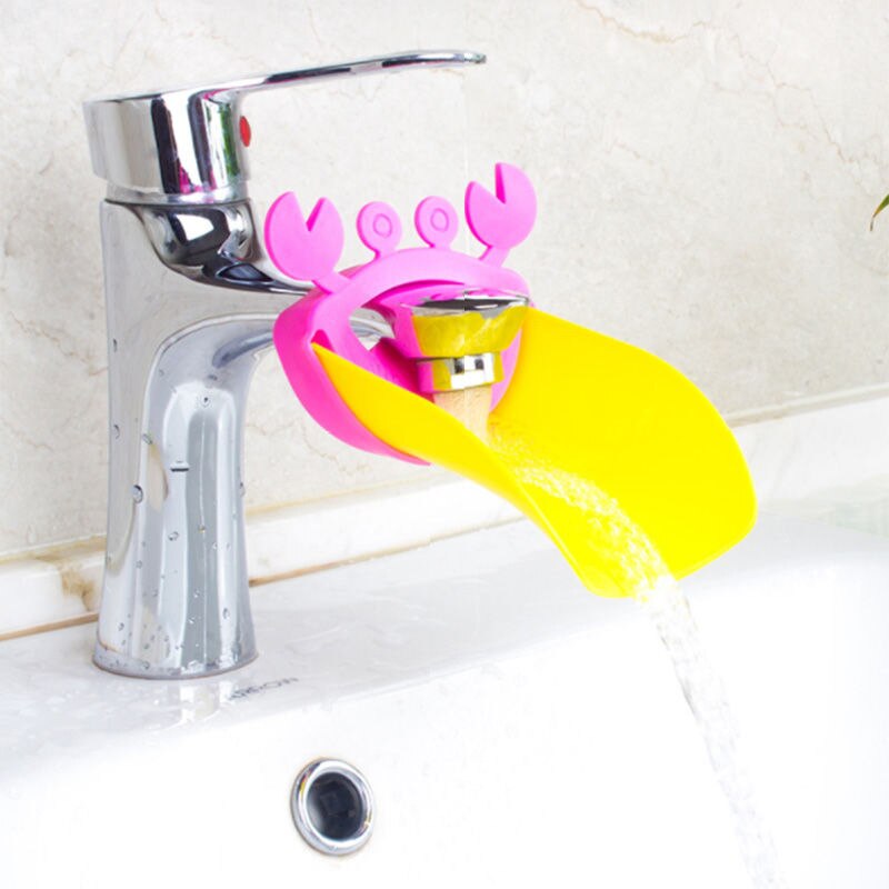 Animal Cute Duck Elephant Faucet Extender Water Children Saving Cartoon Tool Help Baby Washing Hands Bathroom Bath Toy Kids: pink crab