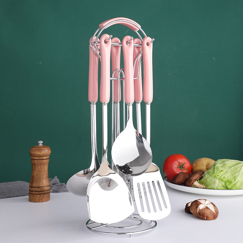 7PC Cookware Kitchenware Set Non-stick Luxury Stainless Steel Ceramic Handle Cooking Utensils Kitchen Tools Accessories