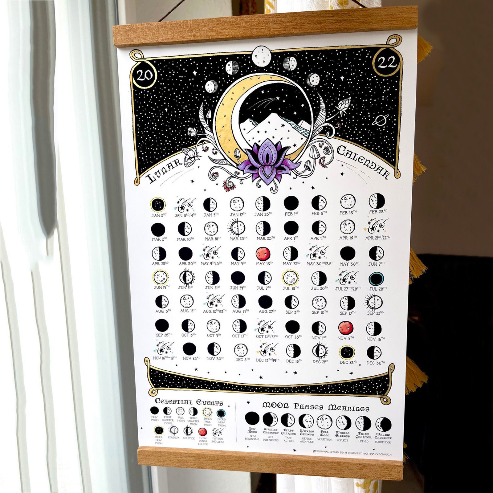 Calendar 2022 Moon Phases Space Print Lunar Calendar For Living Room Art Home Decor Wall Calendars Year