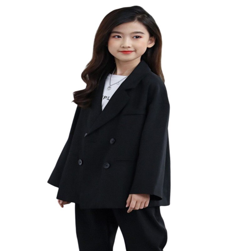 2021 New Spring adolescenti bambini ragazze vestito giacca cappotto nero bambini stile Casual abiti di moda E1372: 150cm