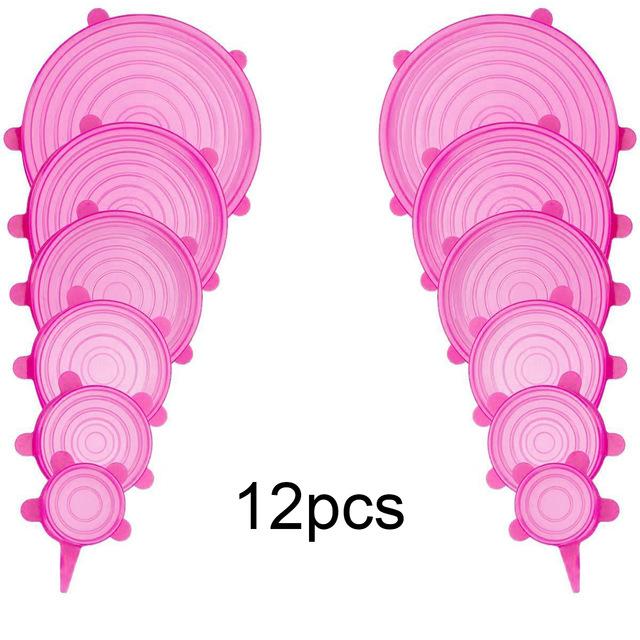 Silicone Stretch Lids Universal Lid Silicone Bowl Pot Lid Silicone Cover Pan Cooking Food Fresh Cover Microwave Cover: 12Pcs Pink