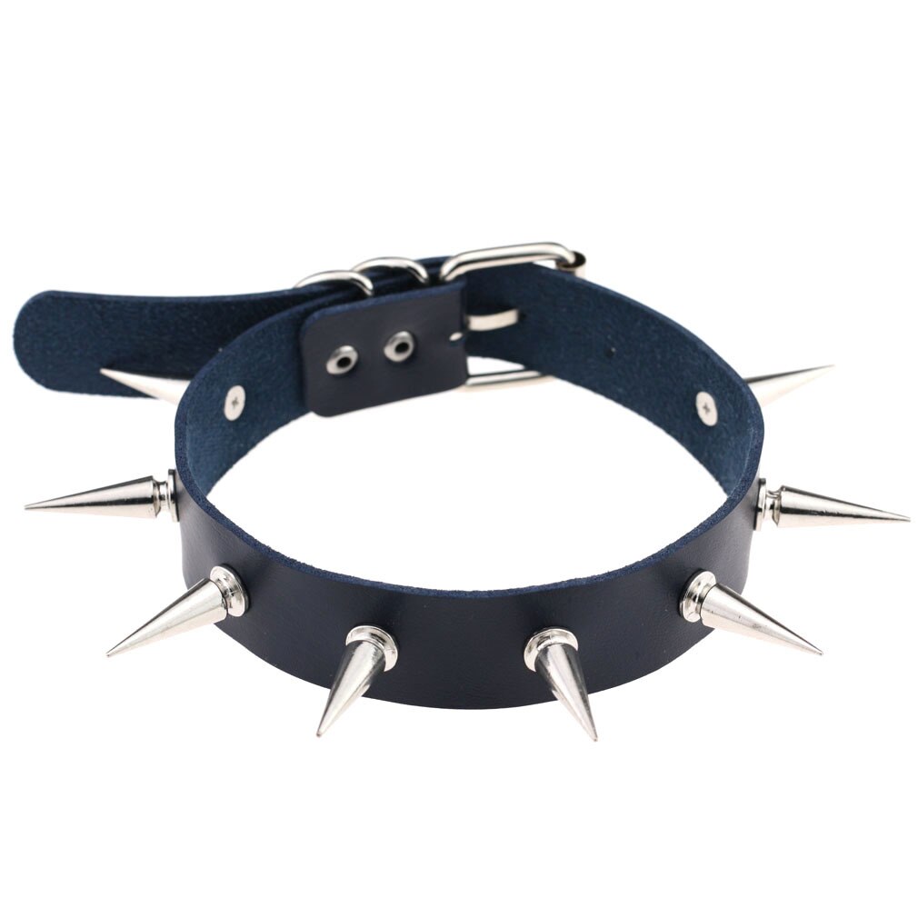 Gargantilla de Punta larga rosa para hombre y mujer, Collar Punk con remaches, Gargantilla con tachuelas, joyería gótica de Metal, accesorios góticos de 2022: Dark blue