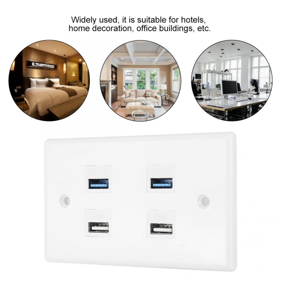 USB Wall Panel 2 USB2.0 + 2 USB3.0 Poort Informatie Panel Muur Plaat voor Home Office Hotel USB Plaat Panel