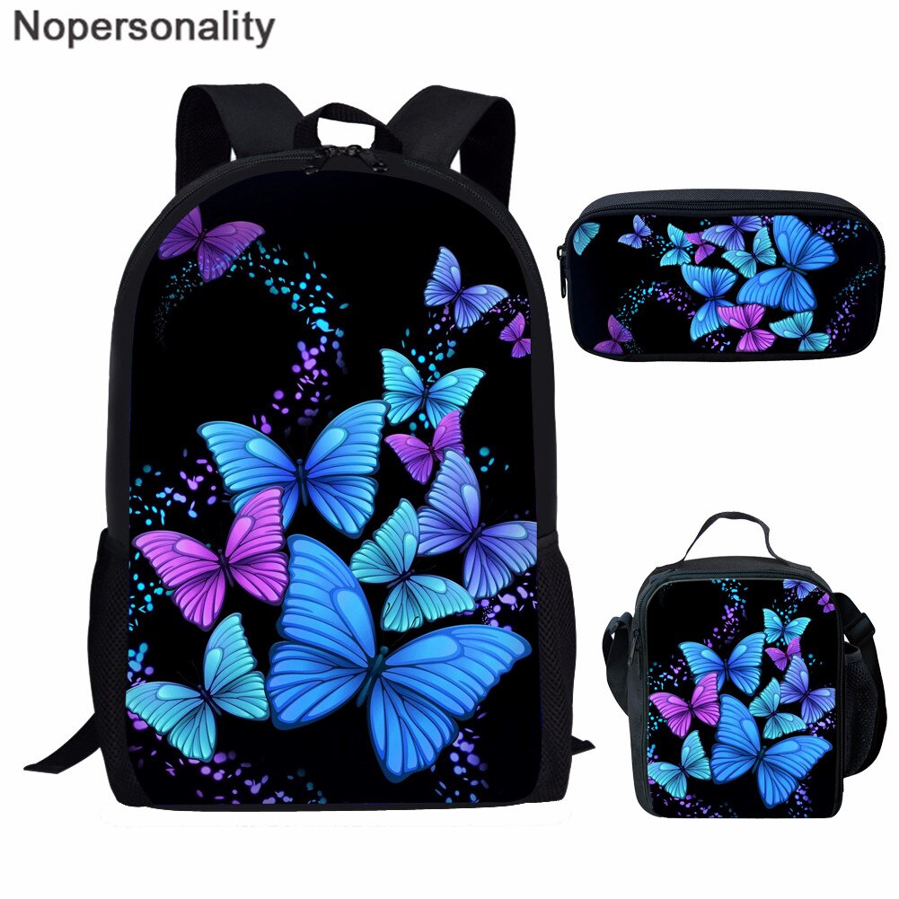 Nopersonality Butterfly Backpack for School Kids Girls Book Bags 3Pcs/Sets Rucksack Women's Travel Bagpack Children Schoolbags