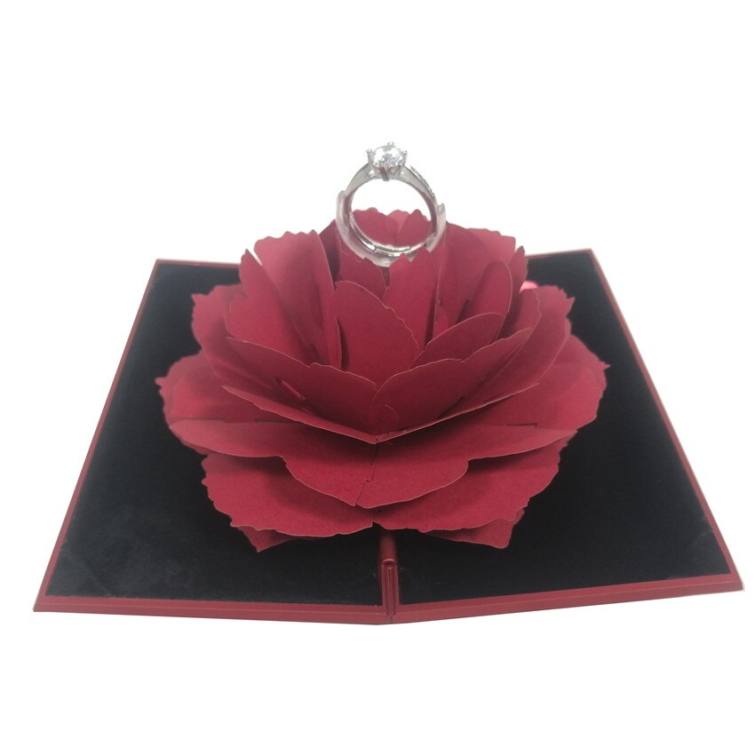 Opvouwbare Rose Ring Box voor Vrouwen Jewel Opslag Papier Case Wedding Valentine Sieraden Opbergdoos Box voor Ringen