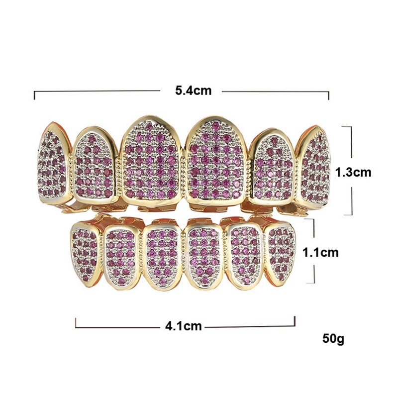 oDomi Grillz Set - Rose Gold Color Hip Hop Fang Caps - Zirconia Top & Bottom - Men's Body Jewelry